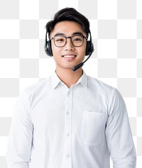 PNG An asian man call center agent with headset background customer glasses.