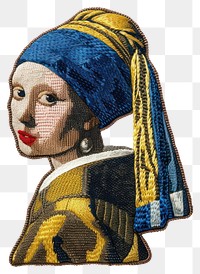 PNG Embroidery patch is shown with girl with a pearl earring art painting portrait.