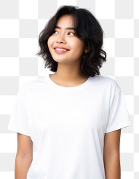 PNG White T shirt smile portrait t-shirt. 