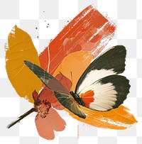 PNG  Butterfly and flower with a Earth Tone brush stroke painting animal creativity.