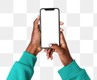 Empty glowing screen png with person holding mobile phone