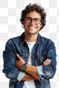 PNG Smiling man wearing denim jacket