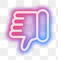 Png thumbs down dislike icon for social media app pink neon style