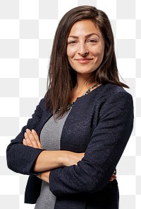 Happy businesswoman with arms crossed transparent png