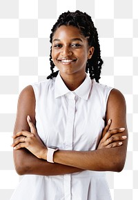 Portrait of a cheerful black woman transparent png