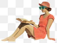 PNG Collage Retro dreamy book reading sitting adult art.