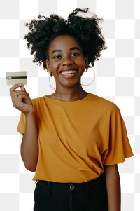 PNG Smiling woman holding credit card