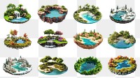 PNG floating island element set, transparent background