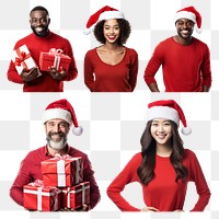 PNG diverse Christmas people design element set, transparent background