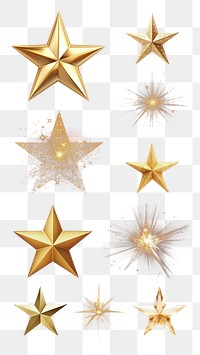 PNG sparkling golden star design element set, transparent background