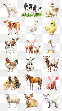 PNG Farm animals design element set, transparent background