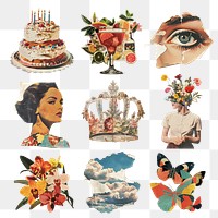 PNG Vintage collage art design element set, transparent background