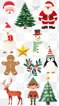 PNG Christmas paper cutout element set, transparent background