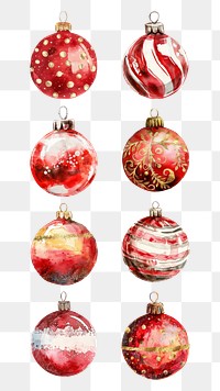 PNG festive red Christmas bauble element set, transparent background