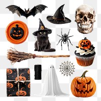 PNG Halloween element set, transparent background