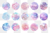 PNG glitter aesthetic sticker element set, transparent background