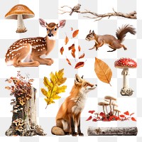 PNG woodland element set, transparent background