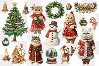 PNG vintage Christmas element set, transparent background