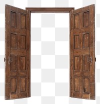 PNG Open wooden double doors frame