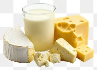 PNG Assorted cheeses with glass milk