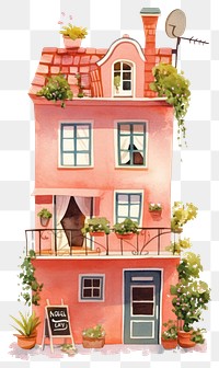 PNG Cozy Nordic Apartment house illustration watercolor balcony.