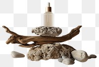 PNG Serum skincare bottle mockup wood driftwood bread.