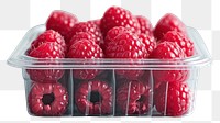 PNG Raspberry in plastic box with cover and blank label food package fruit plant salmonberry.