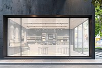 Modern storefront mockup png glass window, transparent design