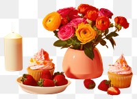 PNG Strawberry cupcake flower birthday.