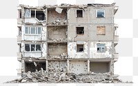 PNG Apartment destroyed building front view.