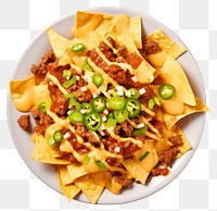 PNG Chili cheese nachosr food snack plate.