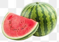 PNG Half a cut ripe watermelon and a whole striped watermelon fruit plant food.