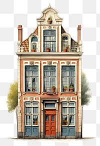 PNG Architecture illustration of a dutch tall rowhouse building window city.