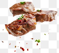 PNG Photo of flying Steaks cooked steak meat beef.