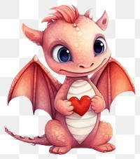 PNG Dragon hugging heart animal cartoon cute.