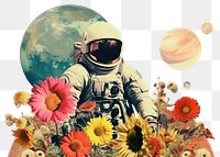 PNG Collage Retro dreamy of a galaxy sunflower astronomy astronaut.