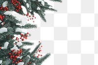 PNG Christmas green fluffy pine leaves border christmas snow-covered background.