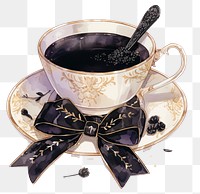 PNG Black coquette tea illustration saucer spoon.