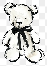 PNG Teddy bear illustration black white.