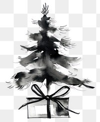 PNG Christmas tree and gift box illustration black white.