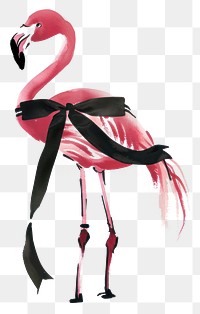 PNG Flamingo illustration ribbon black.