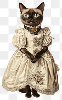 PNG Burmese cat costumes wearing Victorian Steampunk Gown animal dress illustration.