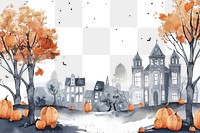 PNG Halloween-themed autumn village illustration