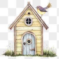 PNG Birdhouse bird illustration watercolor.