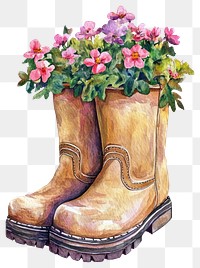 PNG Garden boots illustration watercolor flowers.