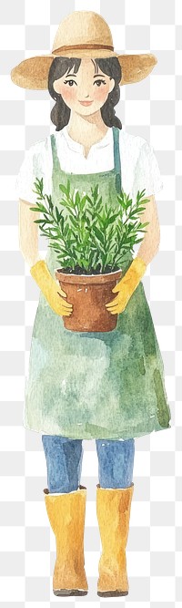 PNG Woman gardener plant illustration watercolor.