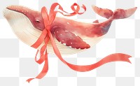 PNG Coquette whale illustration watercolor ribbon.