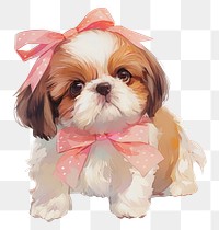 PNG Coquette chubby Shih Tzu puppy illustration ribbon dog.