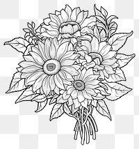 PNG Sunflower bouquet line art illustration drawing flowers.