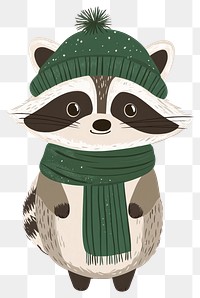 PNG Cute raccoon wearing winter outfit illustration animal green.